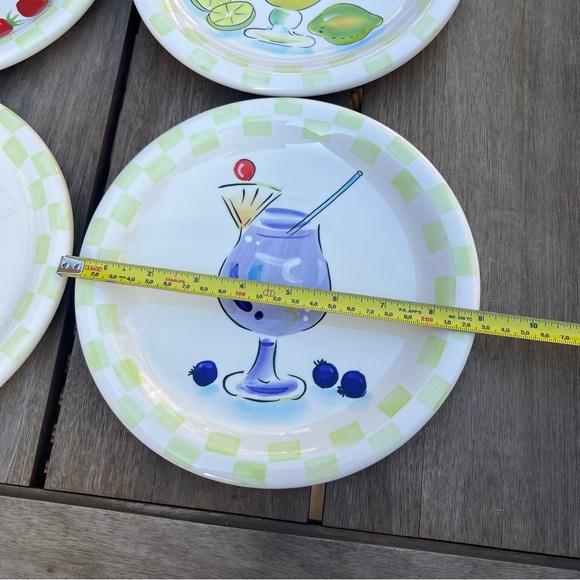 Stonelite Ceramic Plate Set of Four Cocktail Drinks and Checkerboard Print 9" - Picture 9 of 9